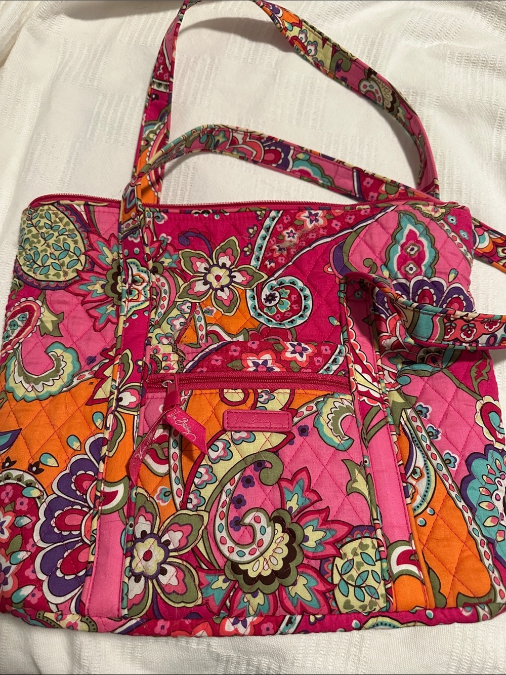 Vera Bradley Hot Pink Paisley & Orange Quilted Tote